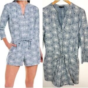 J. Crew Floral Printed Chambray Romper In Zelda Popover Indigo Size 10